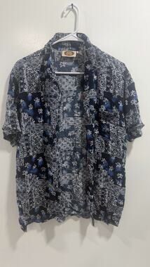Vintage CM Comp 100% Rayon Blue Aztec Hawaiian Short Sleeve Shirt Men's M